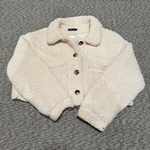 Cropped Cream Sherpa Jacket